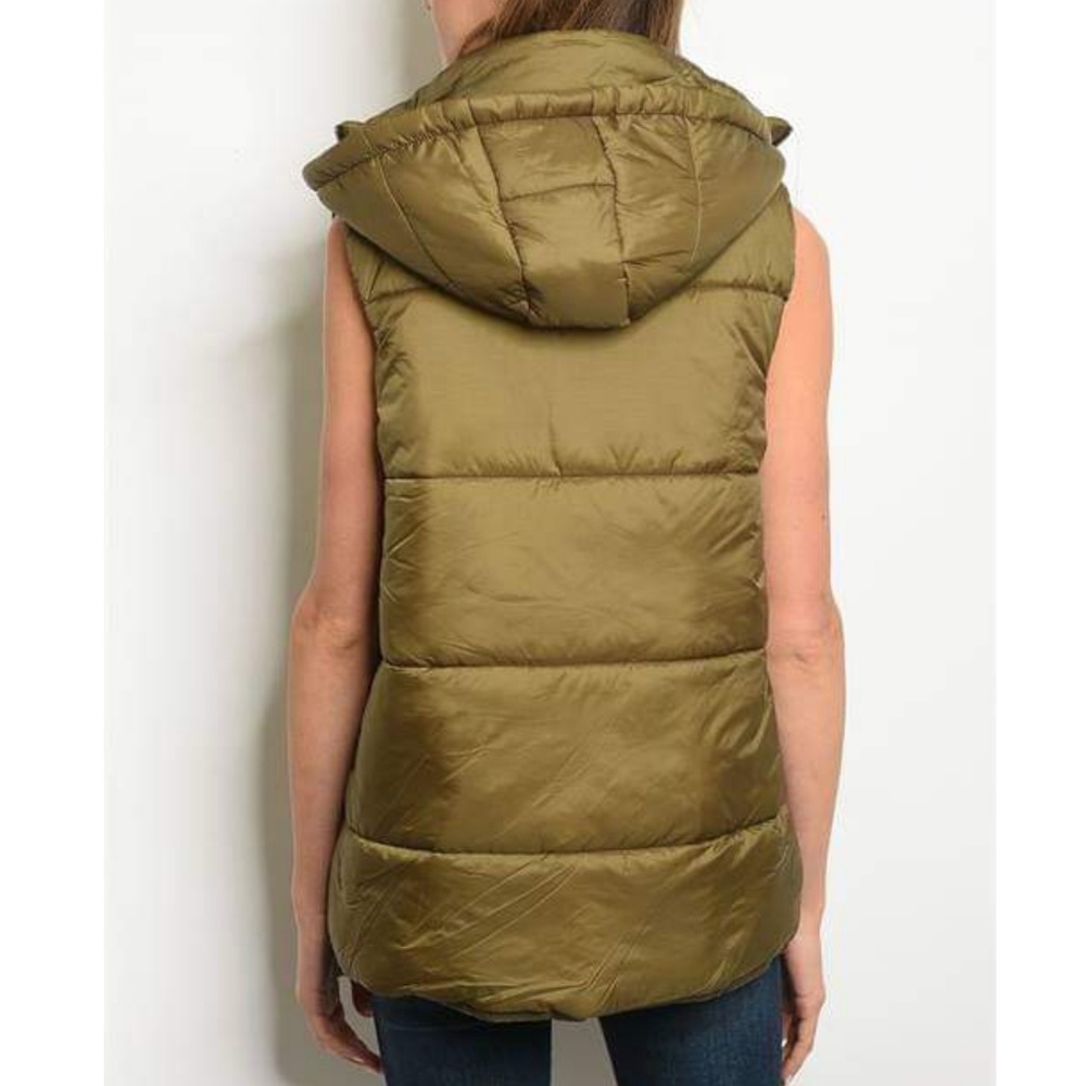 HOODED OLIVE PUFFER VEST - Picture 3 of 4